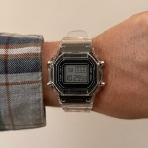 Y2K Clear Digital Quartz Watch with Black Accents Unisex 8.5" New